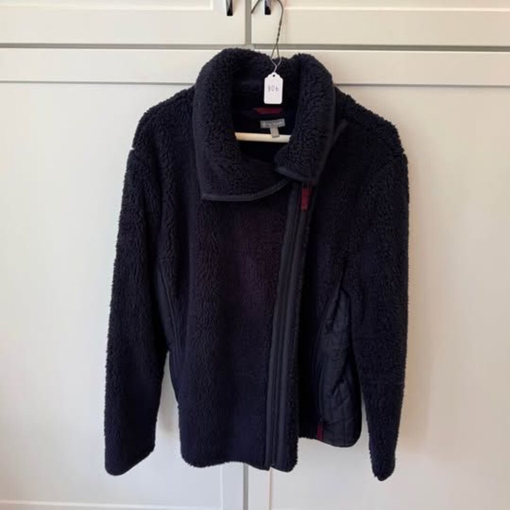 T by Talbots Navy Sherpa Fleece Asymmetrical Zip Jacket - Women's Size XL